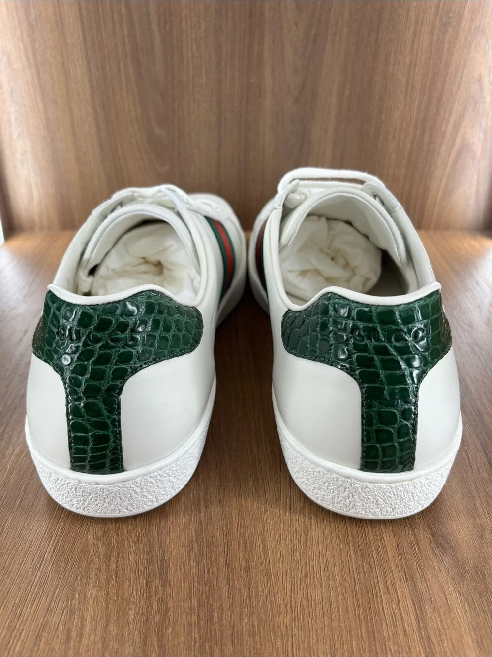 Gucci Ace Web Stripe Leather Sneakers White Green Men’s Gucci 12 US 12.5 New